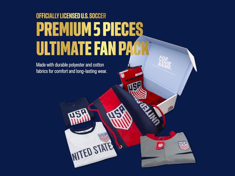 Ultimate Fan Pack: Officially Licensed U.S. Soccer Ball, Scarf, Jacket & Shirts 5-Piece Value Set - Youth Girls
