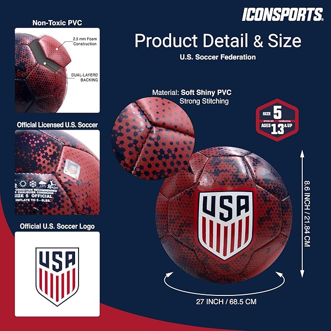 US Soccer Size 5 Regulation Non-Toxic PVC Soccer Ball USA01BL