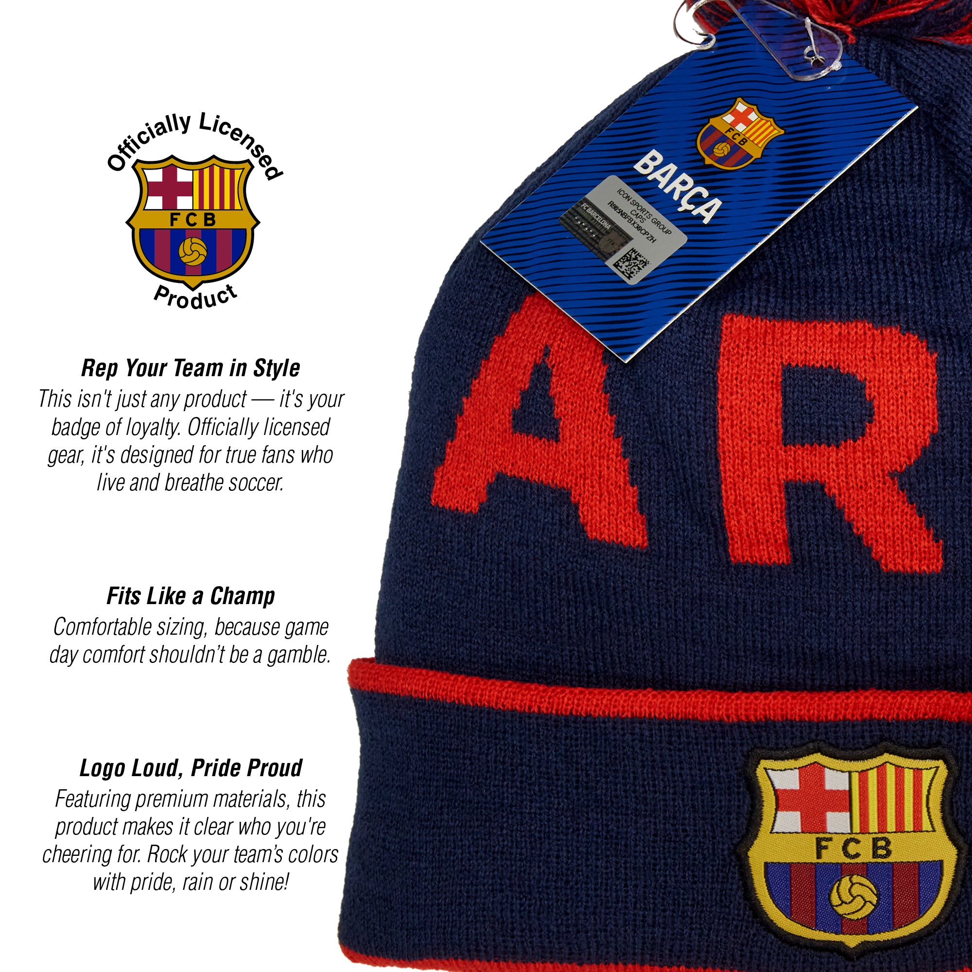 FC Barcelona Premium Soft Knit Pom Beanie