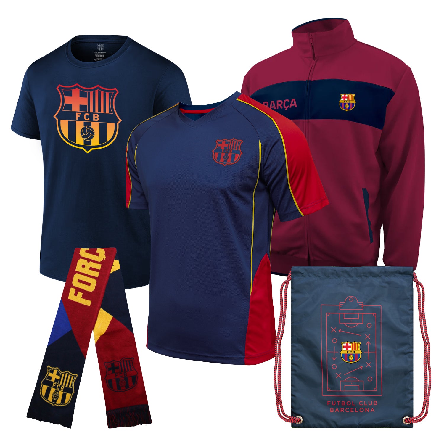 2024 Icon Sports Officially Licensed FC Barcelona Ultimate Fan Pack - Soccer Bag, Scarf, Jacket & Shirts Value Set