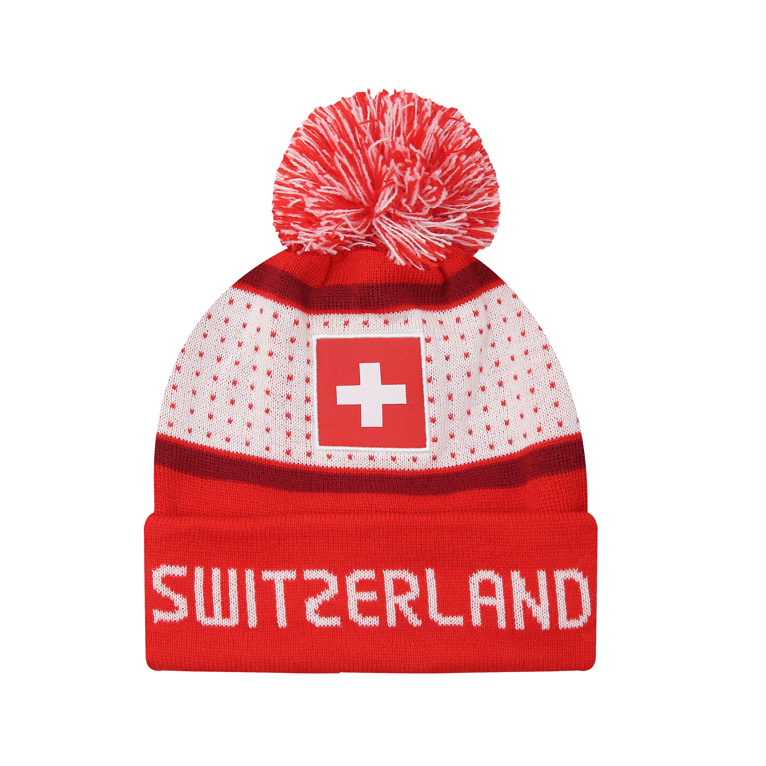 Switzerland Adult Pegged Unisex Pom Beanie