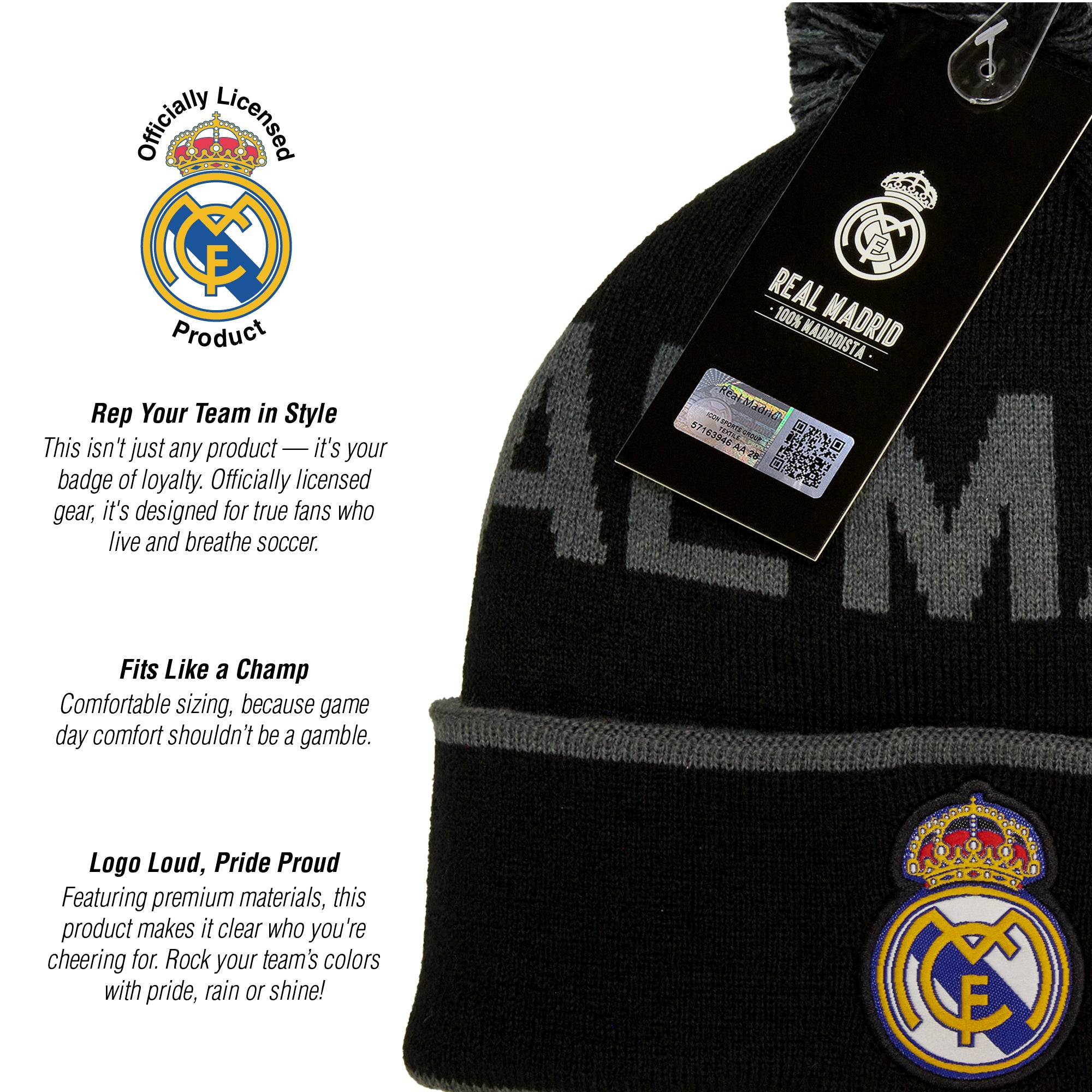 Real Madrid CF Premium Soft Knit Pom Beanie