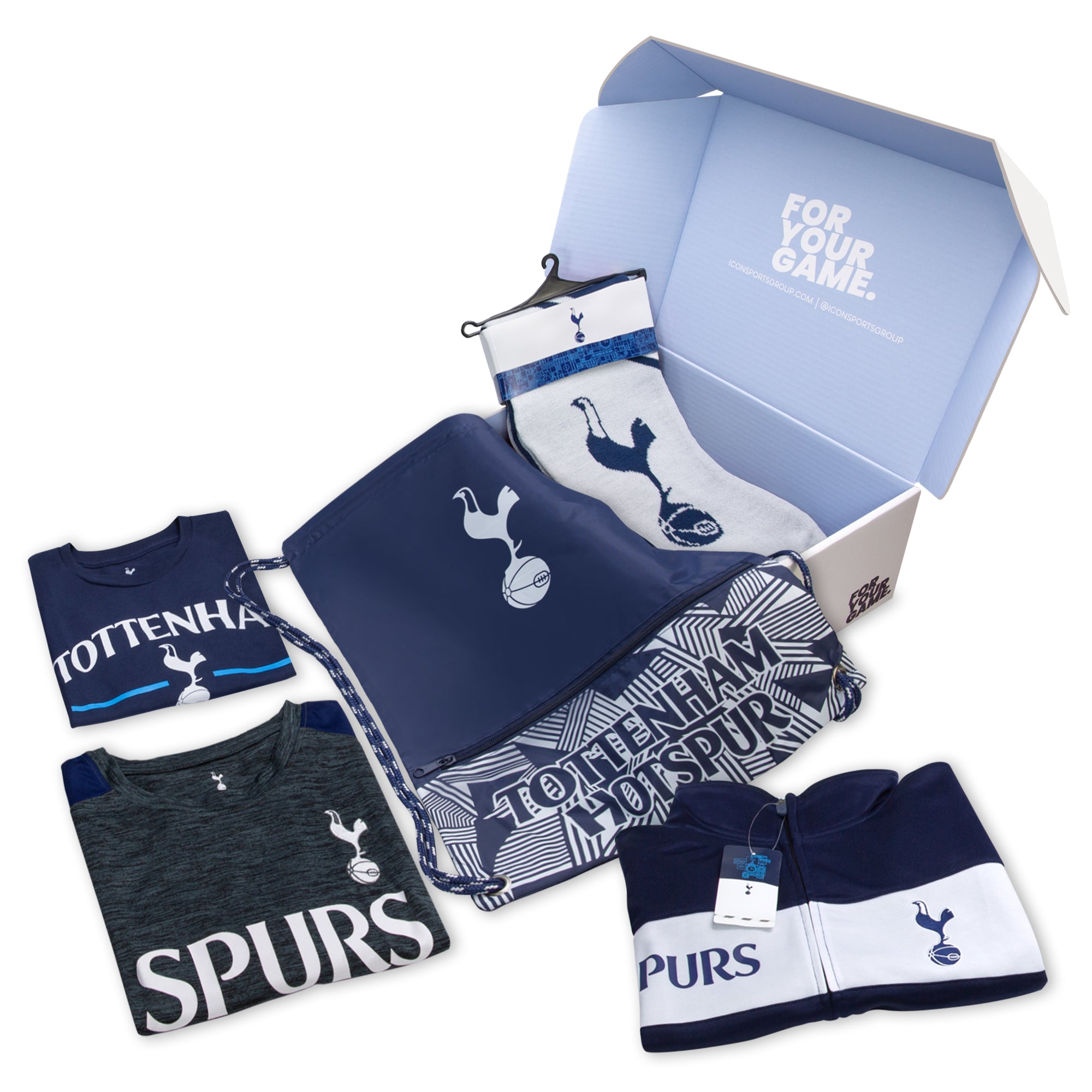 2024 Icon Sports Officially Licensed Tottenham Hotspur Ultimate Fan Pack - Soccer Bag, Scarf, Jacket & Shirts Value Set