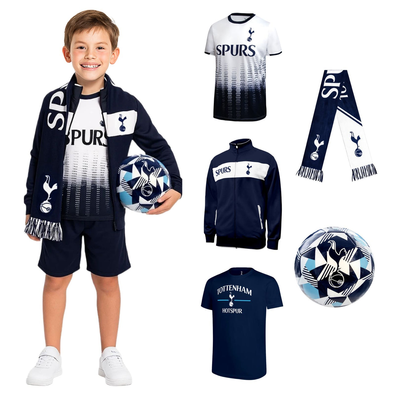 Tottenham Hotspur FC Kids Ultimate Fan Pack: Soccer Ball, Scarf, Shirts & Jacket 5-Piece Value Set - TOTUFP-YP