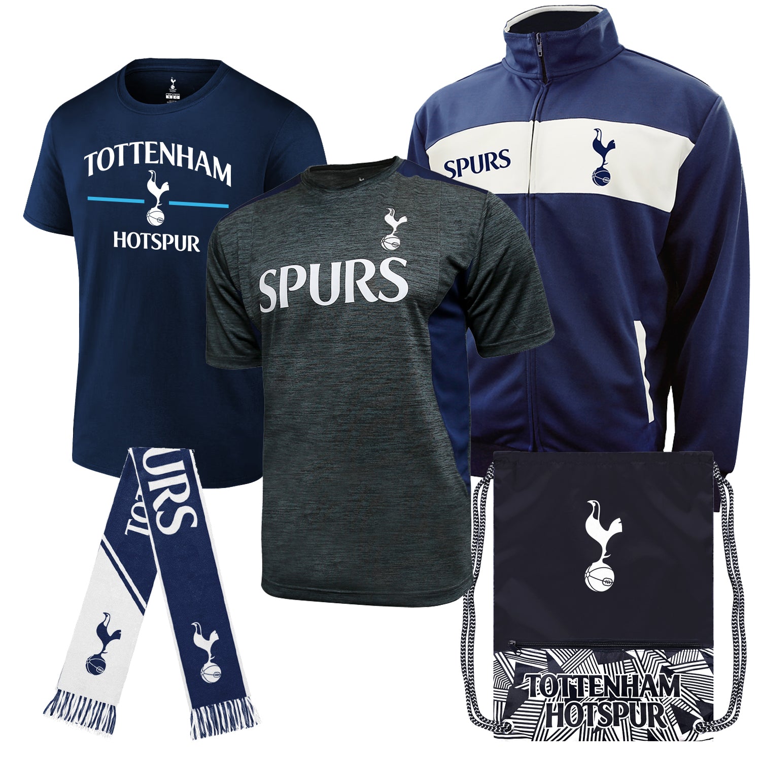 2024 Icon Sports Officially Licensed Tottenham Hotspur Ultimate Fan Pack - Soccer Bag, Scarf, Jacket & Shirts Value Set