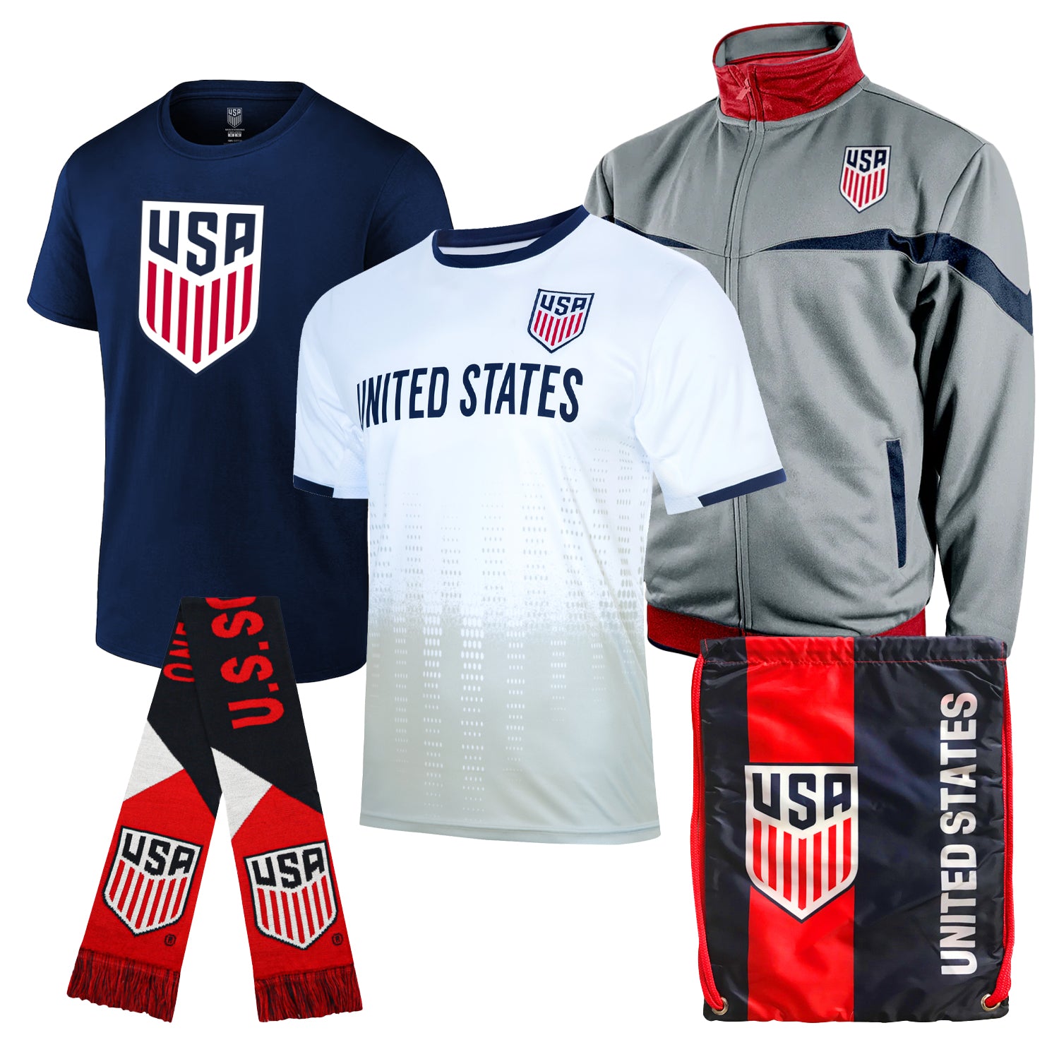 2024 Icon Sports Officially Licensed U.S. Soccer Ultimate Fan Pack - Soccer Bag, Scarf, Jacket & Shirts Value Set