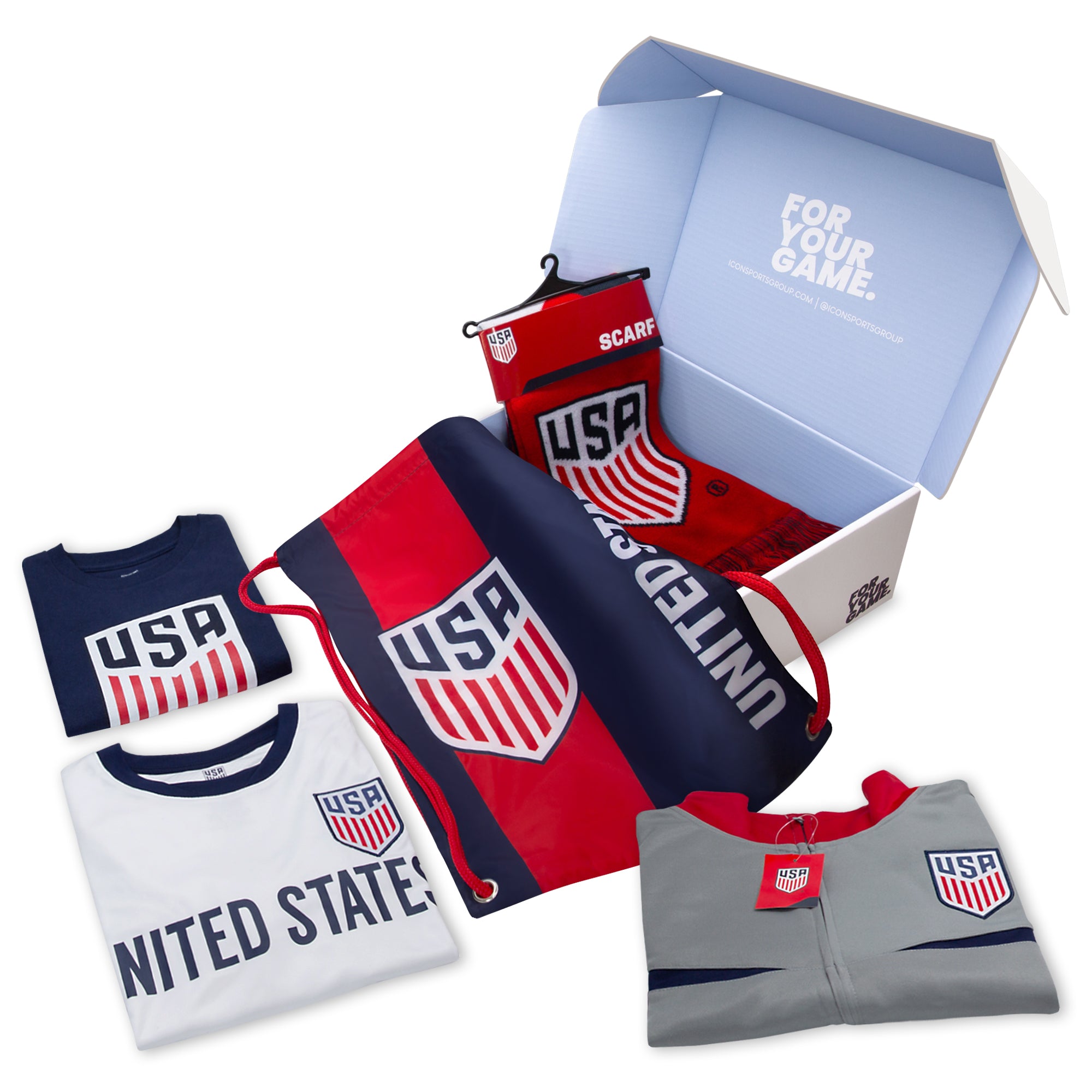 2024 Icon Sports Officially Licensed U.S. Soccer Ultimate Fan Pack - Soccer Bag, Scarf, Jacket & Shirts Value Set