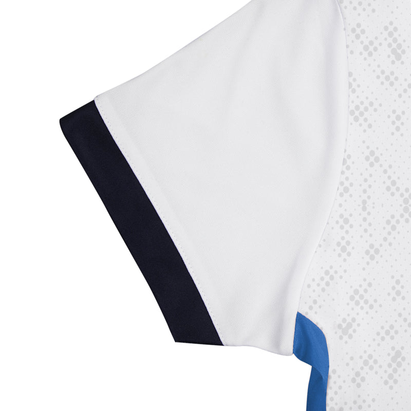 white/blue jersey