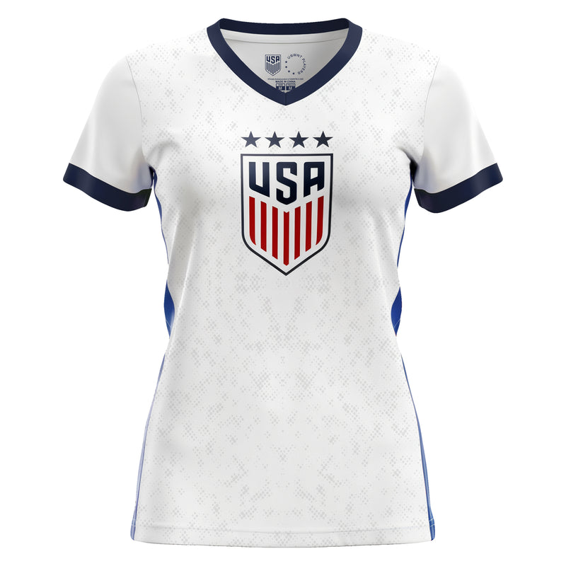 white/blue jersey