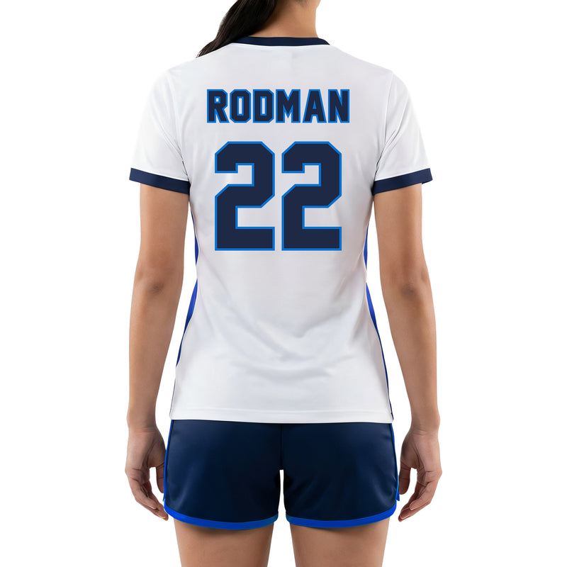 white/blue jersey