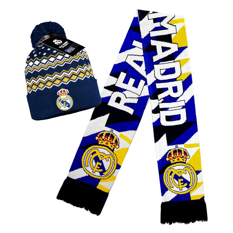 Real Madrid CF Fan Gear Bundle: Scarf & Beanie Set