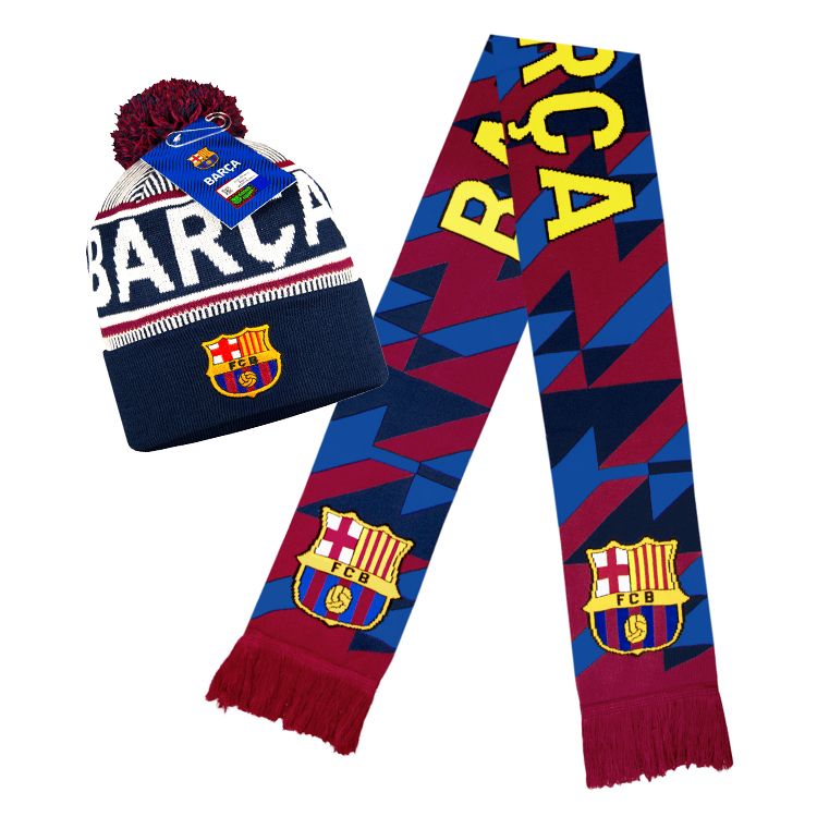 FC Barcelona Fan Gear Bundle: Scarf & Beanie Set