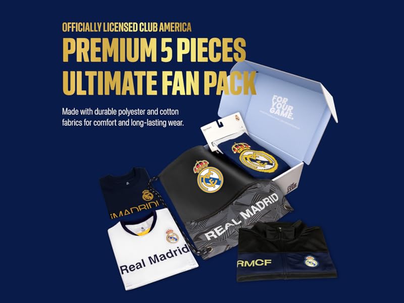 Ultimate Fan Pack: Officially Licensed CF Real Madrid Soccer Ball, Scarf, Jacket & Shirts 5-Piece Value Set