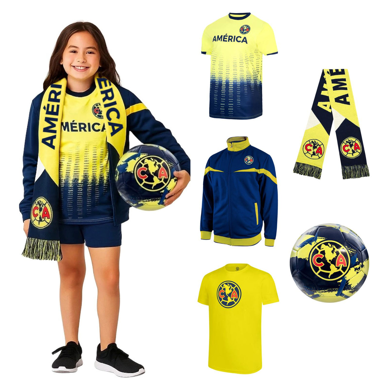 Club America Team Kids Ultimate Fan Pack: Soccer Ball, Scarf, Shirts & Jacket 5-Piece Value Set - CAUFP-YP