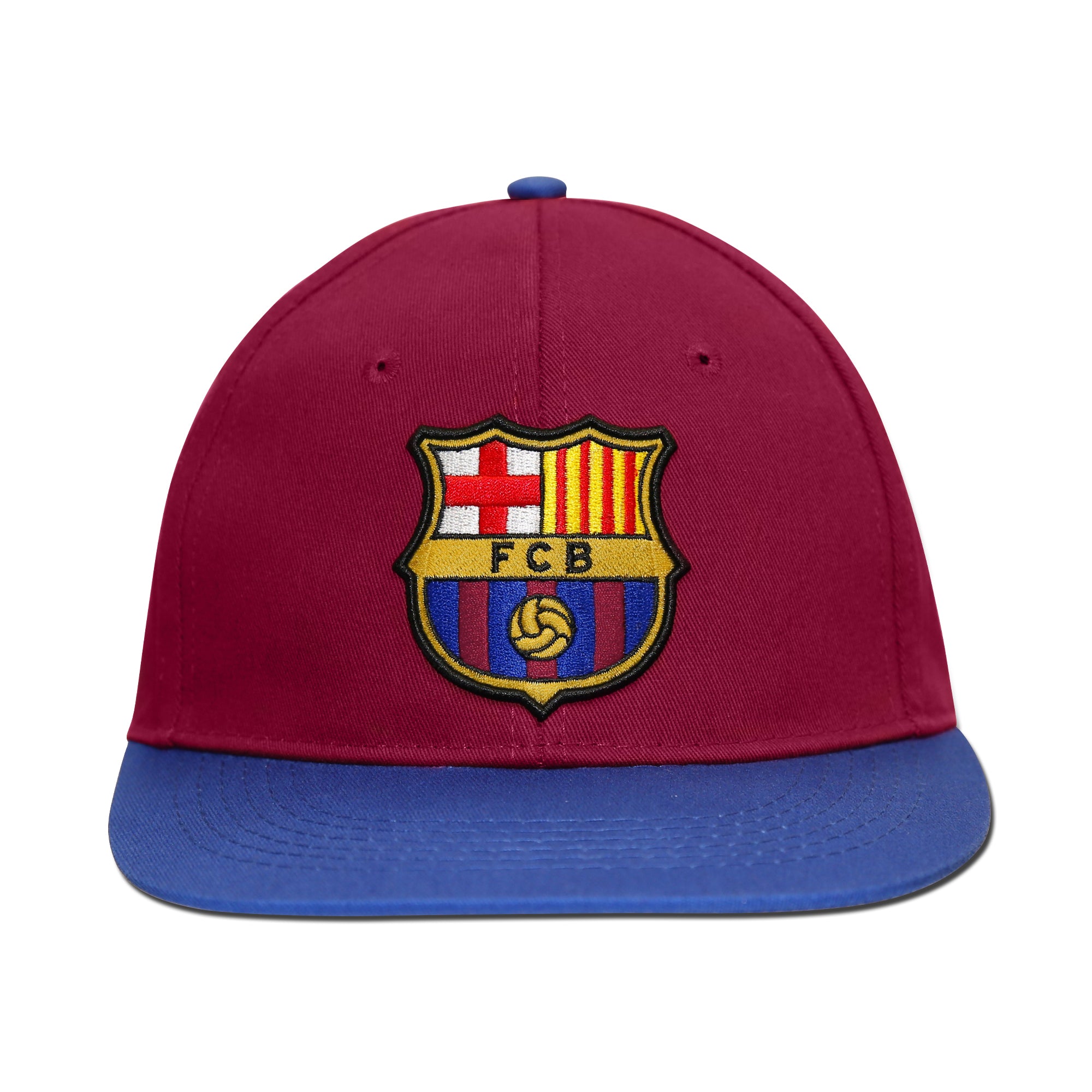 FC Barcelona Embroidered Logo 6 Panel Snapback - Burgundy/Royal by Icon Sports