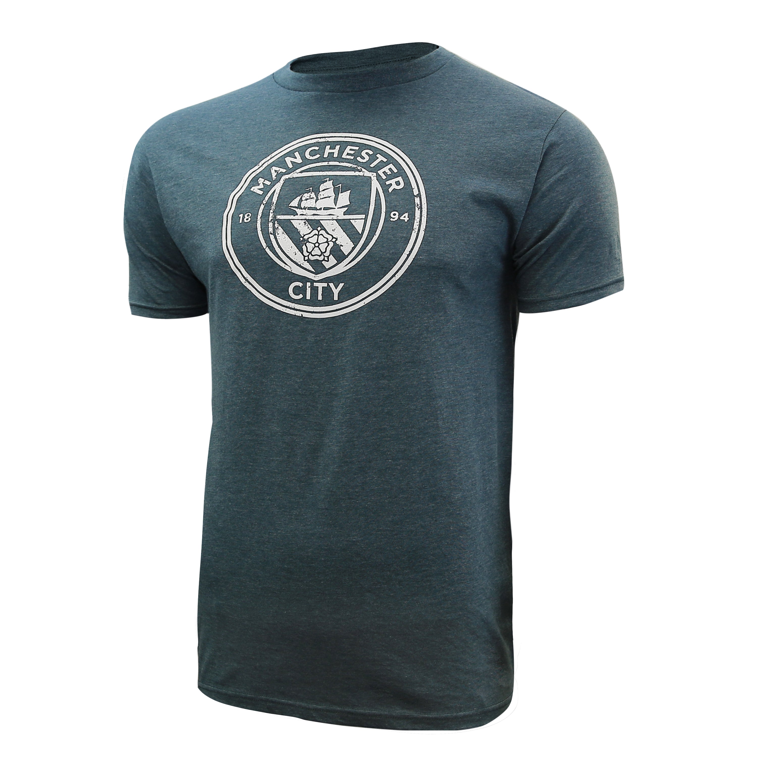 Manchester City Distressed Logo T-Shirt - Heather Light Blue by Icon Sports