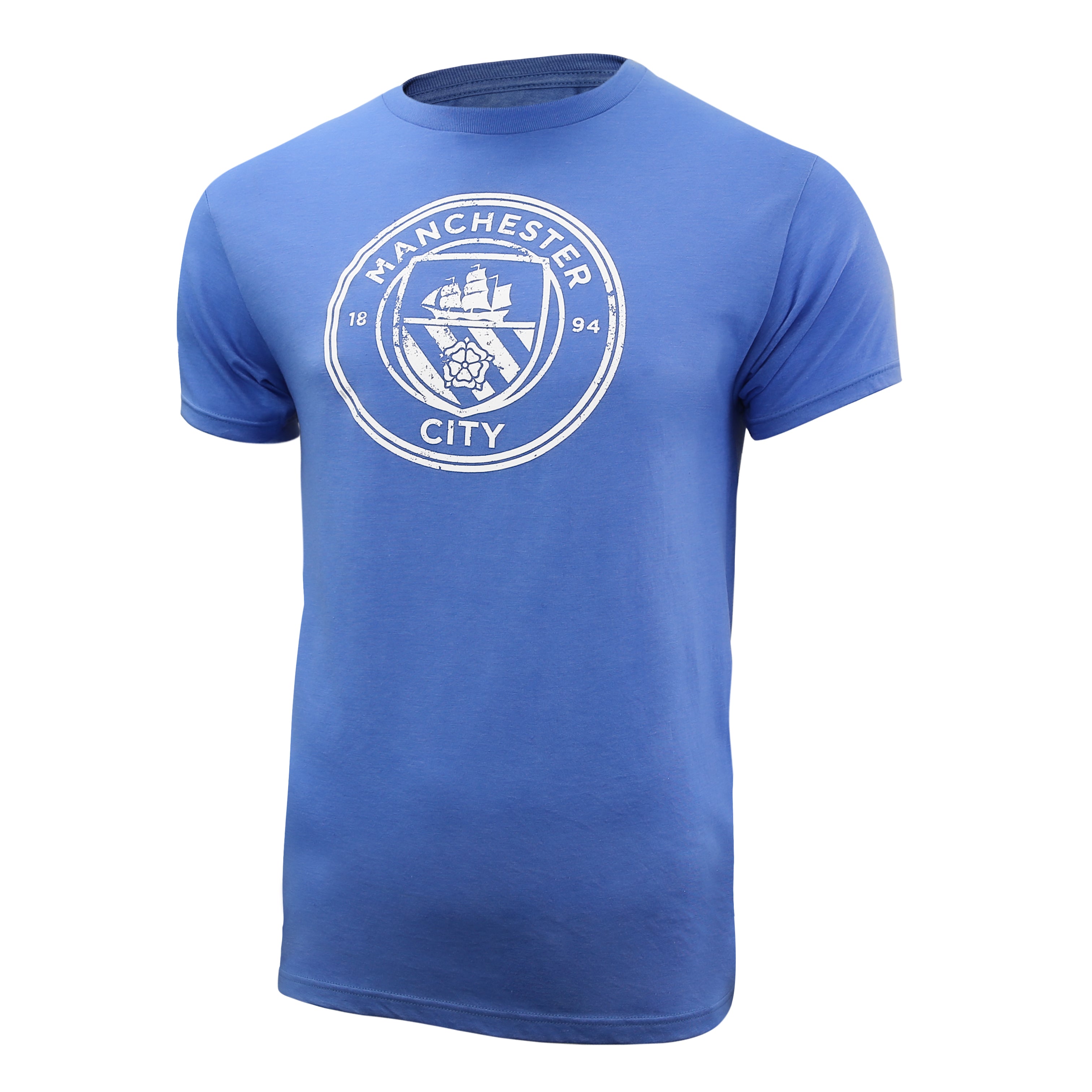 Manchester City Distressed Logo T-Shirt - Heather Navy Blue by Icon Sports