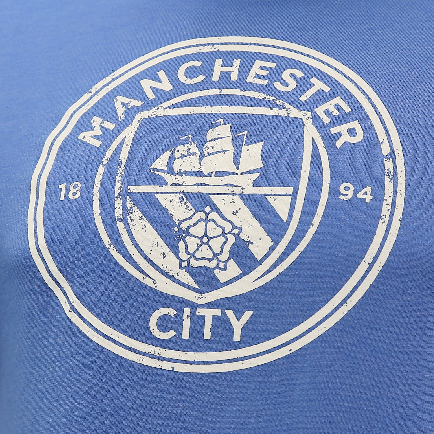 Manchester City Distressed Logo T-Shirt - Heather Light Blue by Icon Sports