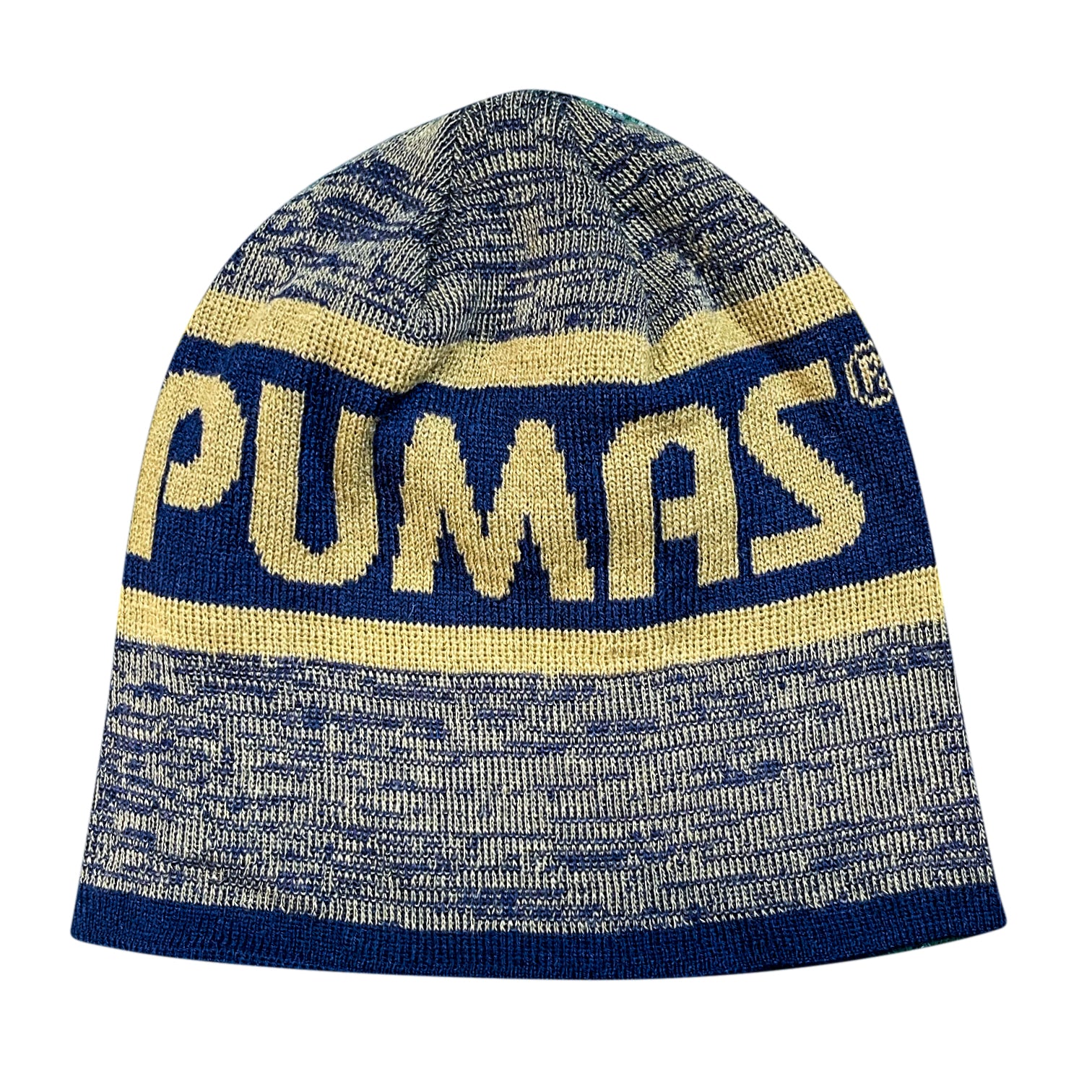 pumas reversible beanie adults in navy and gold